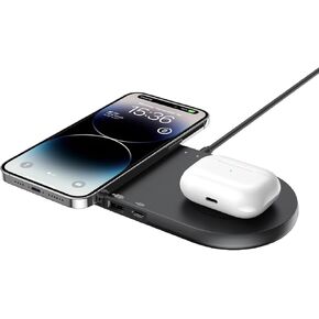 ChargePort Duo. 10W Qi Certified Wireless Charging Pad. Suitable for iPhone, AirPods, Galaxy, Galaxy Buds and Other Qi Devices. Attractive Black Soft-Touch Finish