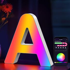 Light Up Letters Marquee Letter - Music Sync RGB Color Changing LED Letter Lights Letter Logo Game Lights for Girls Women Party Birthday Christmas Valentine's Day Wall Desktop Decoration (MRGB-A)