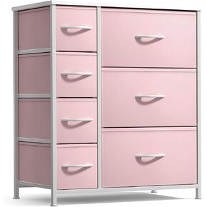 Sorbus Dresser with 7 Drawers - Furniture Storage Chest for Kid’s, Teens, Bedroom, Nursery, Playroom, Clothes, Toys - Steel Frame, Wood Top, Tie-dye Fabric Bins (7-Drawer, Pastel Pink)
