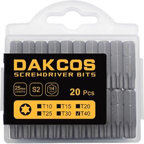 20-Piece T25 Torx Bit Set, Premium S2 Alloy Steel 1-inch Long Screwdriver Insert Bits Hex Shank with Quick Release Slot