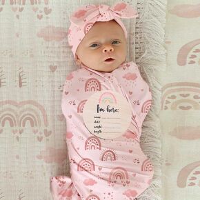 Ylsteed Baby Swaddle Blanket and Headband Set, Newborn Receiving Blanket Swaddle Wrap for Girls and Boys, Swaddling Blankets Neutral for Newborn，Soft and Skin-Friendly 32 * 32 inches (Rainbow)