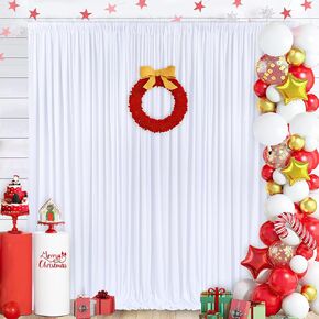 White Backdrop Curtain Wrinkle Free Christmas Party Backdrop Curtain Polyester 10.6ftx10ft Wedding Fabric Backdrop for Birthday Prom Engagement Themed Shower Party Background Decoration
