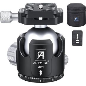 Low Profile Ball Head Tripod Head ARTCISE LB44 All Metal CNC Ball Head Camera Mount with Two Arca Quick Release Plates for Tripod, Monopod, DSLR, Max Load 55lbs/25kg