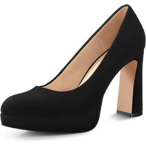 Ankis Platform Heels Women’s Pumps Black White Nude Closed Toe Chunky Heel Shoes