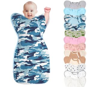 3-Way Wearable Swaddle Blankets Sleep Sacks with Arms Up, Hands Up Sleeping Sack Easy Diaper Changing Sleeping Bag for Baby Boy Girl Newborns Transitions to Arms-Free Calms Startle Reflex