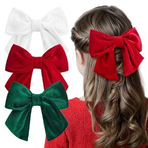 6'' Large Christmas Velvet Hair Bows Alligator Clips for Women Red Bows Clip for Hair Bowknot Baby Girls Kids Christmas Hair Accessories Green White