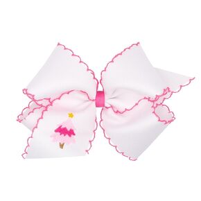 Wee Ones Girls Grosgrain Hair Bow with Moonstitch Edge and Holiday-themed Christmas Tree Embroidery, Tree, Medium