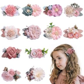 Pearl Hair Clips,6 Pack Baby Girl Hair Clip Pink Flower Hair Clip Non Slip Alligator Clip Assorted Sizes Fully Lined Barrettes for Baby Girls Toddlers Teens(Random Color)
