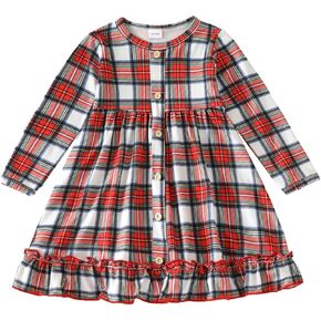 Toddler Baby Girl Dress Fall Winter Long Sleeve Plaid Print Ruffle A-line Dresses Little Girl Clothes Cute Outfits