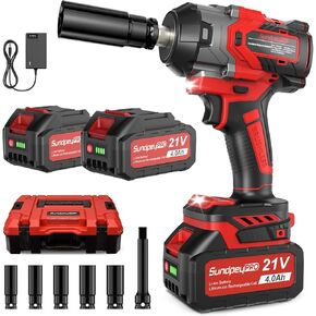 Cordless Impact Wrench 800N·m(600Ft-lbs) - 21V 1/2 Inch Brushless Electric Impact Driver with 2 * 4.0Ah Batteries - 2800RPM High Torque Cordless Impact Gun for Lug Nuts with Sockets & Case