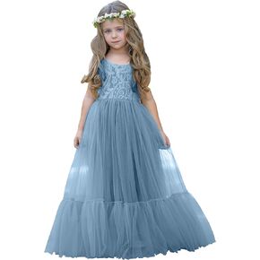 Flower Girl Dress Lace/Tulle Boho Toddler Dresses Ruffle Girl Dress for Wedding Garden Party Communion Beach