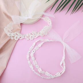 Lusofie 2 Pcs Flower Headband for Baby Girl White Baby Flower Headband Elastic Soft Infant Headbands Lace Flower Leaf Baptism Headband for Baby Girl Hair Accessories