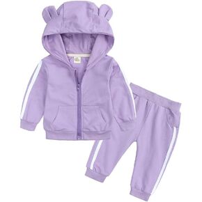 Baby Boys Girls Tracksuit Hooded Bear Ears Sweatsuit Outfit Set Long Sleeve Zipper Jacket + Sweatpants