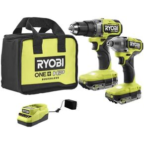 RYOBI 18V ONE+ HP Brushless 2-Tool Kit Drill & Impact & Batteries (Renewed)