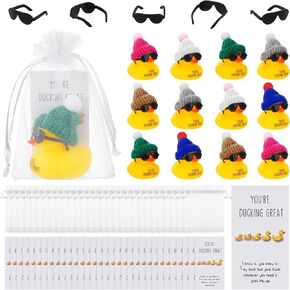 Deekin 30 Sets Thank You Gift Set You're Ducking Great Cheer up Cards Mini Rubber Ducks with Glasses and Hats with Card Organza Bags Bulk Toy for Cruises Kids Students Coworkers Exchange(Hat)