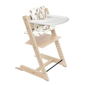 Stokke Tripp Trapp Oak High Chair 2 (Natural), Cushion 2 (Nordic Blue) + Stokke Tray (White) - Includes Chair + Baby Set with Removable Harness for Children 6-36 Months