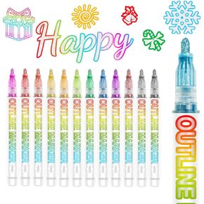 Shimmer Markers Double Line Outline Markers, Stocking Stuffers for Kids Teens Girls, Gifts for 4-12 Year Old Girls, 24Colors Glitter Metallic Outline Markers Set Chriatmas Gifts for Teenagers
