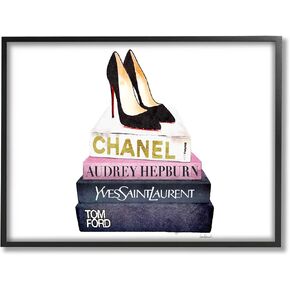 Stupell Industries Glam Fashion Book Set Black Pump Heels Oversized Framed Giclee Texturized Art, Proudly Made in USA, 16x20, Design By Artist Amanda Greenwood