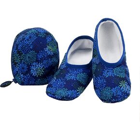 Snoozies Skinnies Womens Slipper Socks - Non-Slip Slippers with a Lightweight Sherpa Lining - Travel Slippers with Storage Pouch
