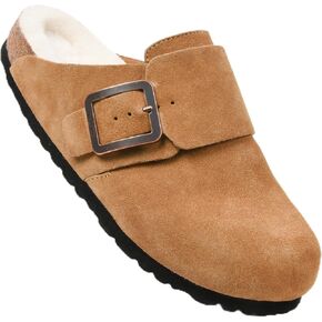 AEROTHOTIC Genuine Leather Fur Lined Clogs for Women with Arch Support Memory Foam Soft Cork Foodbed All-Day Wear Casual Comfort Potato Shoes Mules