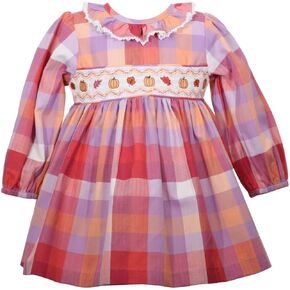 Bonnie Jean Thanksgiving Dress - Pumpkin Smocked Dress for Baby Toddler and Little Girls