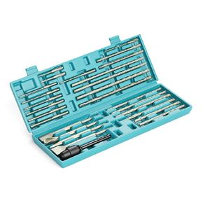 27Pcs Rotary Hammer Drill Bits & Chisel Set - SDS-Plus Carbide Tipped Double-Threaded Drill Bits & Chisels & SDS-Max to SDS Plus Adapter, with Storage Box, for Masonry Construction Materials
