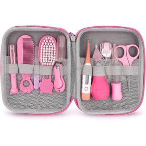 Baby Grooming Kit, Portable Baby Safety Care Set with Hair Brush Comb Nail Clipper Nasal Aspirator etc for Nursery Newborn Toddlers Infant Girl Boys Keep Clean (Pink)