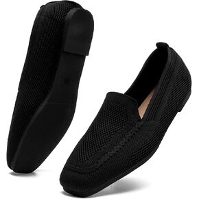DADAWEN Womens Square Toe Flats Knit Dress Shoes Comfortable Women Shoes Slip On Shoes for Woman Soft Ballet Walking Flats Shoes