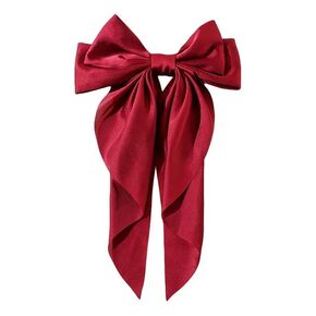 Red Silky Bow Hair Barrettes Jumbo Bow Clip with Tails Hair Bow Clip For Woman Girls Satin Hair Barrettes Clip Large Bow Hair Slides French Barrette Long Tail Bowknot Hairpin,Clips and Barrettes