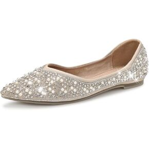 Dressy Flats Shoes for Women Comfortable Wedding Flats Rhinestone Fancy Ballet Flats Pointy Toe Flats