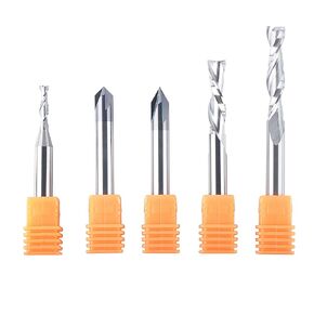 SpeTool 5 Pcs CNC Router Bit Sets Cabide Bit 1/4 Inch Shank Up Down Cut V Groove for Woodwork Beginner Engraving Slot