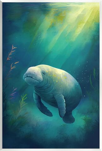 Stupell Industries Manatee Underwater View Wall Plaque Art by Enrico McGarrigle in Saudi Arabia