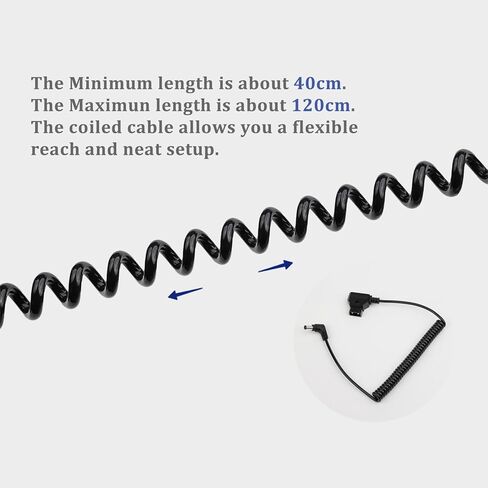 كابل Accsoon D-Tap إلى DC 5.5 2.1 مم كابل Accsoon CineView SE/HE/Quad، كابل ملفوف مرن (40-120 سم) - أسود in Kuwait