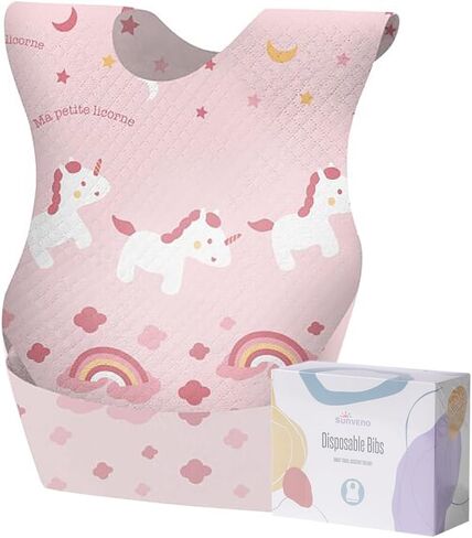 SUNVENO Disposable Bibs, Baby Disposable Bib Leak-proof Liner & Reusable Fastener in Saudi Arabia