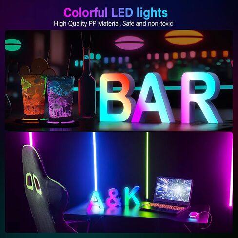 تضيء الحروف Marquee Letter - مزامنة الموسيقى RGB اللون تغيير أضواء الحروف LED رسالة شعار لعبة أضواء للفتيات النساء حفلة عيد ميلاد عيد الميلاد عيد الحب جدار سطح المكتب الديكور (MRGB-A) in Kuwait