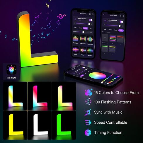 تضيء الحروف Marquee Letter - مزامنة الموسيقى RGB اللون تغيير أضواء الحروف LED رسالة شعار لعبة أضواء للفتيات النساء حفلة عيد ميلاد عيد الميلاد عيد الحب جدار سطح المكتب الديكور (MRGB-A) in Kuwait