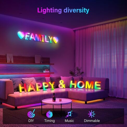 تضيء الحروف Marquee Letter - مزامنة الموسيقى RGB اللون تغيير أضواء الحروف LED رسالة شعار لعبة أضواء للفتيات النساء حفلة عيد ميلاد عيد الميلاد عيد الحب جدار سطح المكتب الديكور (MRGB-A) in Kuwait