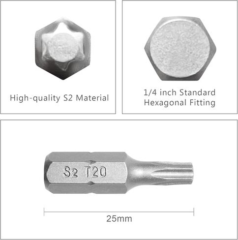 مجموعة لقم توركس T25 مكونة من 20 قطعة، مفك براغي S2 فاخر بطول 1 بوصة، لقم سداسية مع فتحة تحرير سريعة in Kuwait