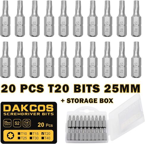 مجموعة لقم توركس T25 مكونة من 20 قطعة، مفك براغي S2 فاخر بطول 1 بوصة، لقم سداسية مع فتحة تحرير سريعة in Kuwait