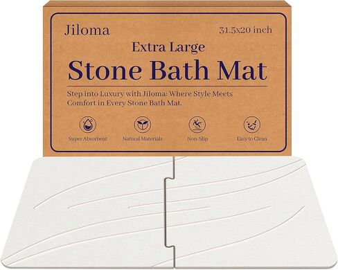 Stone Bath Mat Diatomaceous Earth Shower Mat Non-Slip Super Absorbent Bathroom Floor Mat Quick Drying Natural Easy to Clean(24 * 16 White) in Saudi Arabia