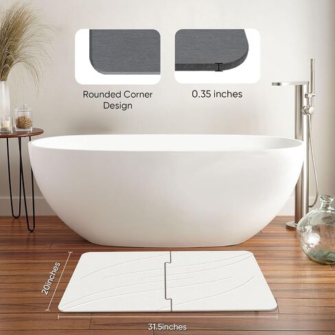 Stone Bath Mat Diatomaceous Earth Shower Mat Non-Slip Super Absorbent Bathroom Floor Mat Quick Drying Natural Easy to Clean(24 * 16 White) in Saudi Arabia