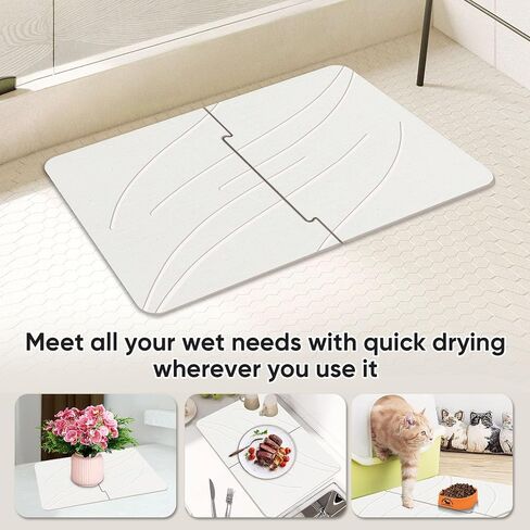 Stone Bath Mat Diatomaceous Earth Shower Mat Non-Slip Super Absorbent Bathroom Floor Mat Quick Drying Natural Easy to Clean(24 * 16 White) in Saudi Arabia
