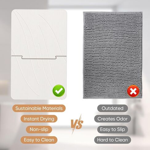 Stone Bath Mat Diatomaceous Earth Shower Mat Non-Slip Super Absorbent Bathroom Floor Mat Quick Drying Natural Easy to Clean(24 * 16 White) in Saudi Arabia