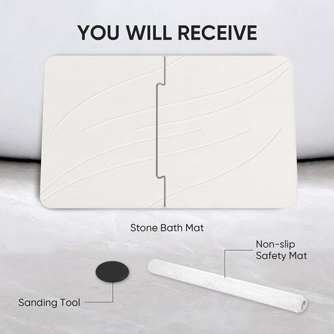 Stone Bath Mat Diatomaceous Earth Shower Mat Non-Slip Super Absorbent Bathroom Floor Mat Quick Drying Natural Easy to Clean(24 * 16 White) in Saudi Arabia