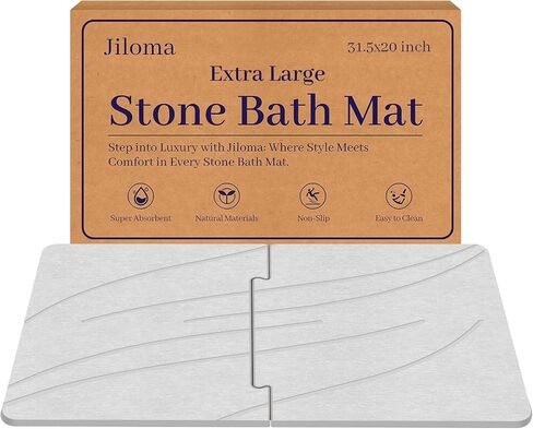 Stone Bath Mat Diatomaceous Earth Shower Mat Non-Slip Super Absorbent Bathroom Floor Mat Quick Drying Natural Easy to Clean(24 * 16 White) in Saudi Arabia