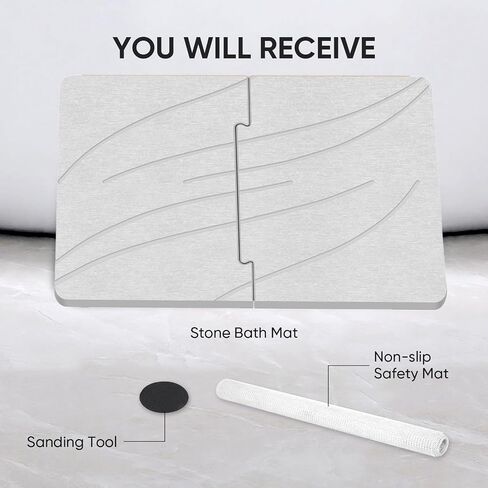 Stone Bath Mat Diatomaceous Earth Shower Mat Non-Slip Super Absorbent Bathroom Floor Mat Quick Drying Natural Easy to Clean(24 * 16 White) in Saudi Arabia
