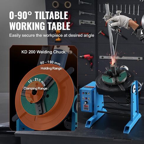 VEVOR Rotary Welding Positioner 66LBS / 30KG, 0-90° Welding Positioning Turntable Table 1-12RPM 80W, with 12.4 Inch 3-Jaw Lathe Chuck & Welding Torch Stand Holder for Cutting, Grinding, Assembly in Saudi Arabia