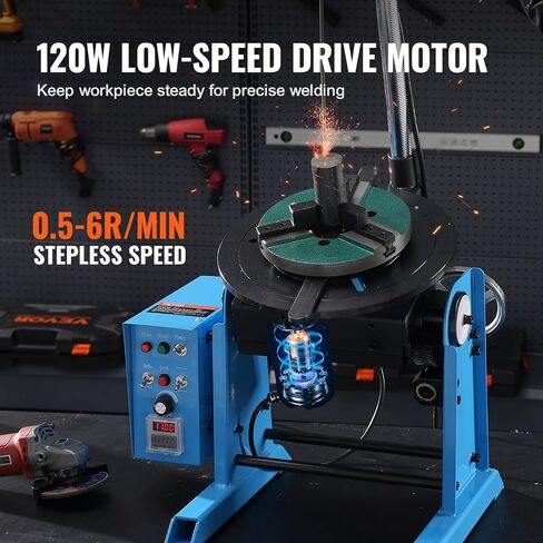 VEVOR Rotary Welding Positioner 66LBS / 30KG, 0-90° Welding Positioning Turntable Table 1-12RPM 80W, with 12.4 Inch 3-Jaw Lathe Chuck & Welding Torch Stand Holder for Cutting, Grinding, Assembly in Saudi Arabia