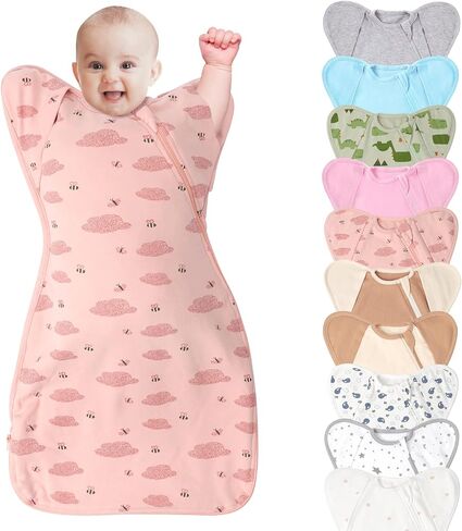 Organic Cotton 3-Way Wearable Swaddle Sleep Sacks | Arms Up Design for Easy Diaper Changes & Startle Reflex Relief | Baby Transition Swaddle for Newborns to Infants in Saudi Arabia