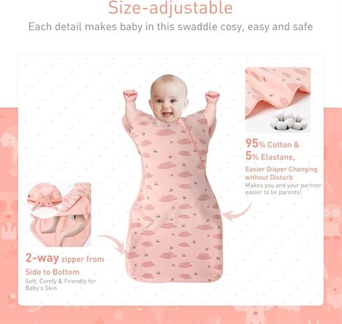 Organic Cotton 3-Way Wearable Swaddle Sleep Sacks | Arms Up Design for Easy Diaper Changes & Startle Reflex Relief | Baby Transition Swaddle for Newborns to Infants in Saudi Arabia